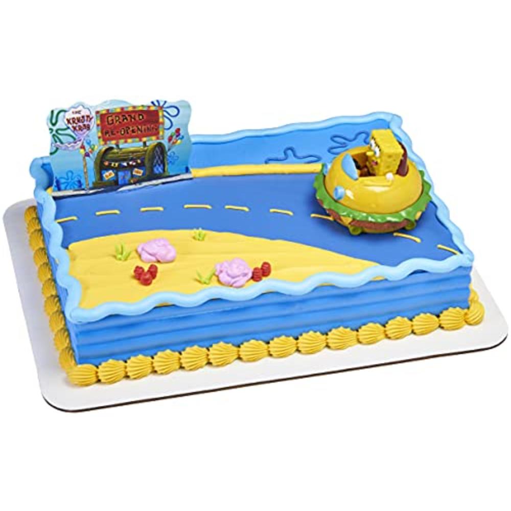 DecoPac DecoSet® SpongeBob Square Pants Krabby Patty Cake Topper, 2-Piece Birthday Party Set with Rolling Car Figure for Fun After the P