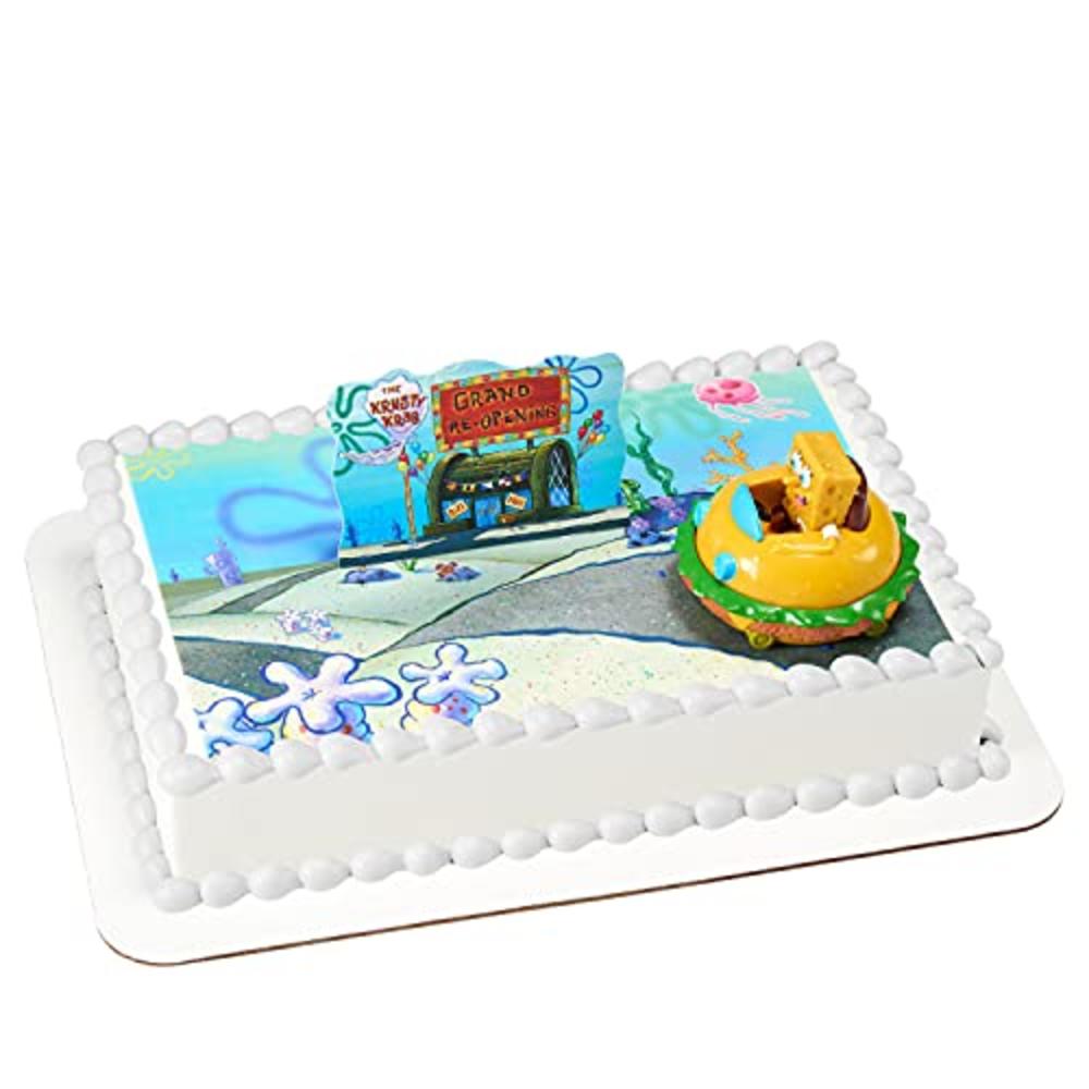 DecoPac DecoSet® SpongeBob Square Pants Krabby Patty Cake Topper, 2-Piece Birthday Party Set with Rolling Car Figure for Fun After the P