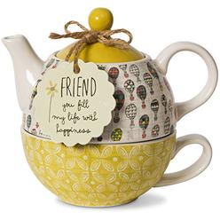 Pavilion Gift Company Friend Ceramic Teapot and Cup for One, 15 oz, Multicolored