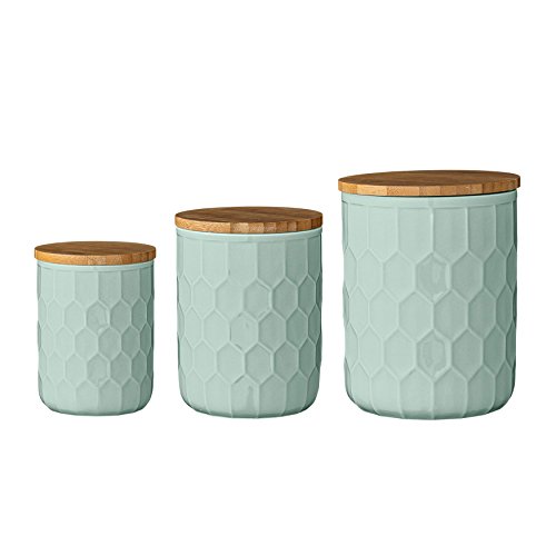 Bloomingville Set of 3 Mint Green Canisters with Bamboo Lids
