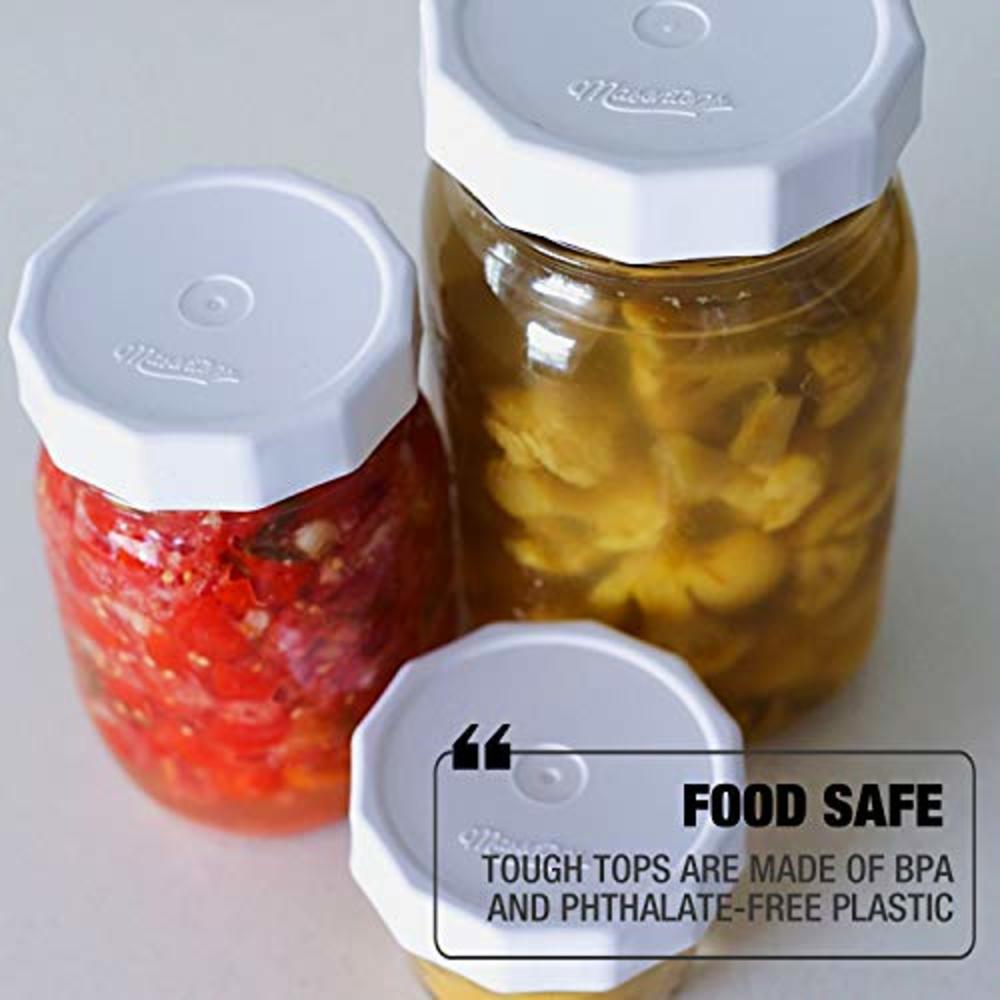 Masontops Tough Tops - Wide Mouth Mason Jar Lid - White - BPA-Free Plastic Screw Caps - Reusable Airtight Storage Covers