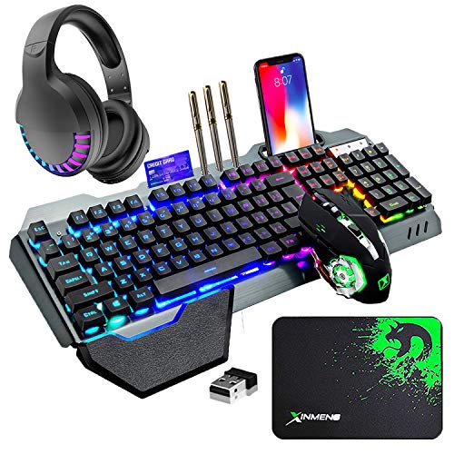 ZIYOU LANG Wireless Gaming Keyboard Mouse Bluetooth Headset Kit with 16 RGB Backlit Rechargeable Battery Metal Mechanical Ergonomic Waterpr