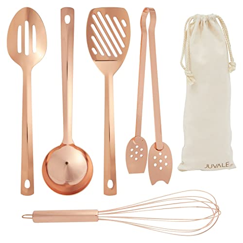 Juvale Copper Cooking Utensils Kitchen Set, Rose Gold Cookware with Ladle,  Whisk, Tongs, Slotted Spatula, Spoon (5 Pieces)