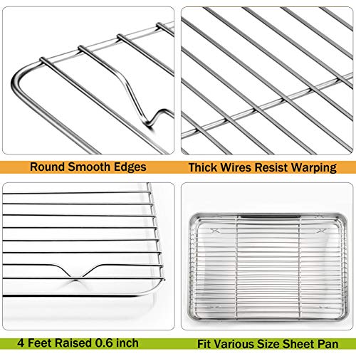 P&P CHEF Cooling Rack Set for Baking Cooking Roasting Oven Use, 4-Piece Stainless Steel Grill Racks, Fit Various Size Cookie She