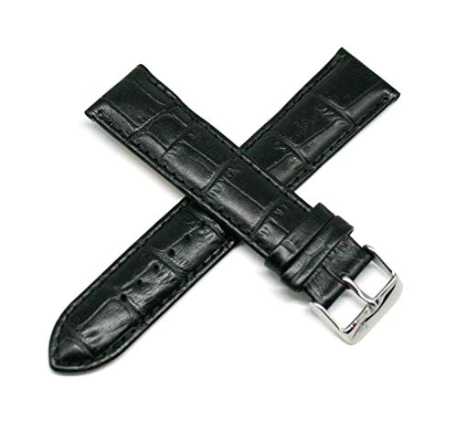 Lucien Piccard 22MM Alligator Grain Genuine Leather Watch Strap Band 8.0 Inches Black with Silver LP Buckle