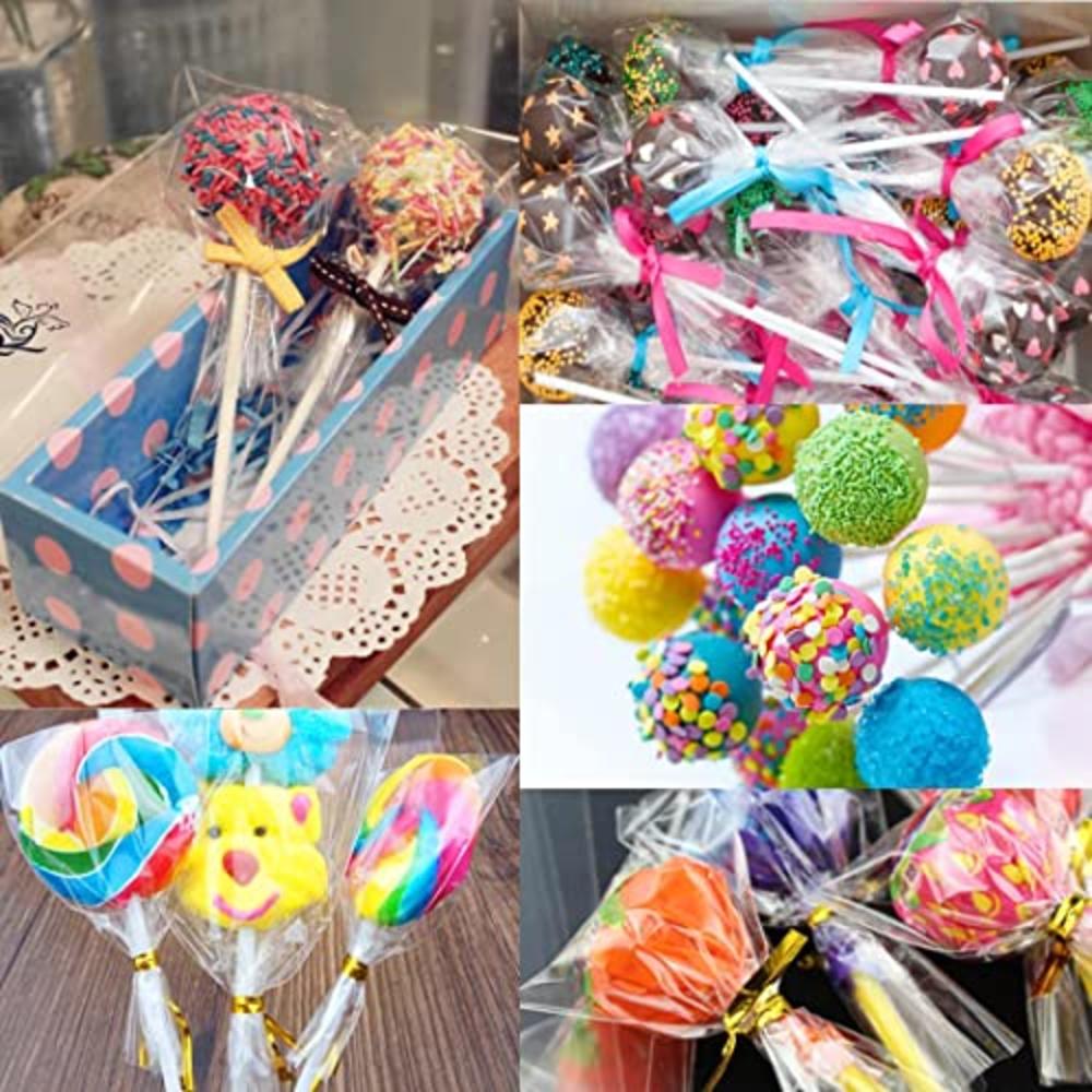 JOERSH 360Pcs Cake Pops Making kits - 120Pcs 6 Inches Cake Pop Sticks 120Pcs Cake Pop Wrappers and 120Pcs Twist Ties(Gold)