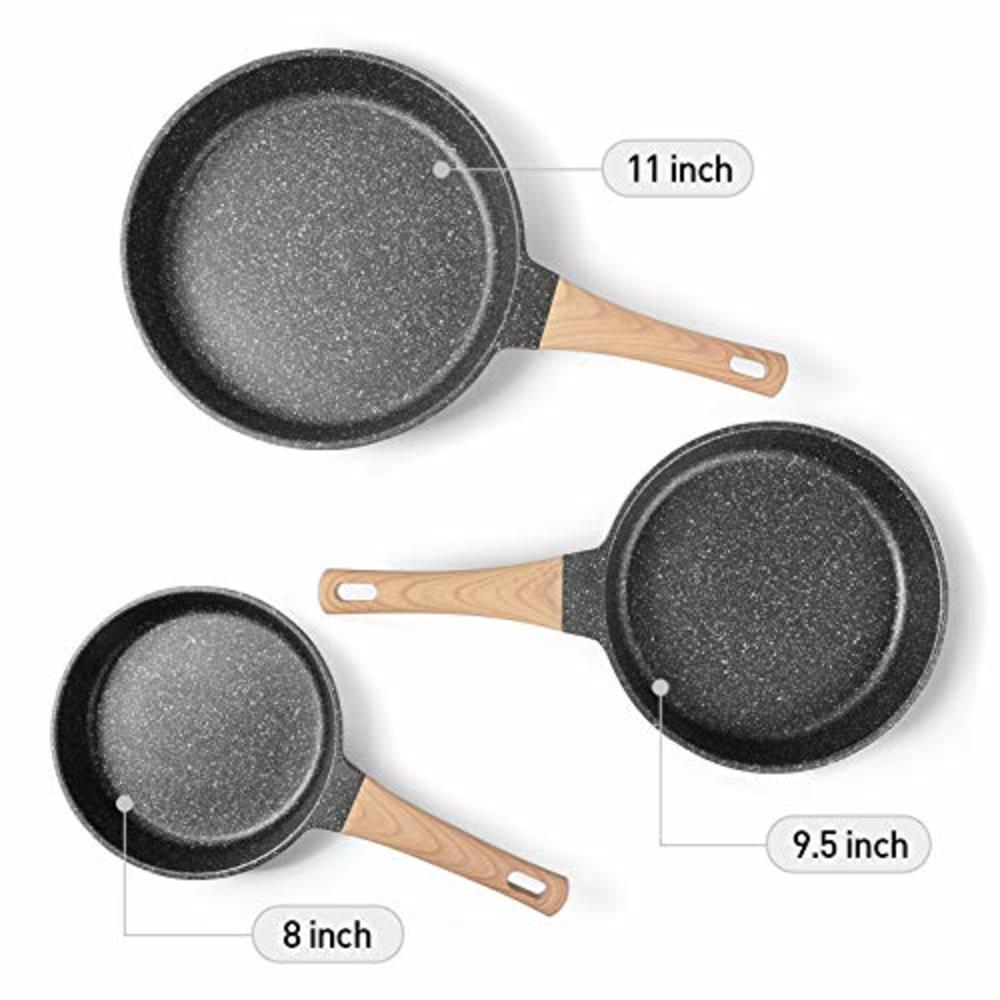 YIIFEEO Nonstick Frying Pan Set, Granite Skillet Set with 100% PFOA Free, Omelette Pan Cookware Set with Heat-Resistant Ergonomi