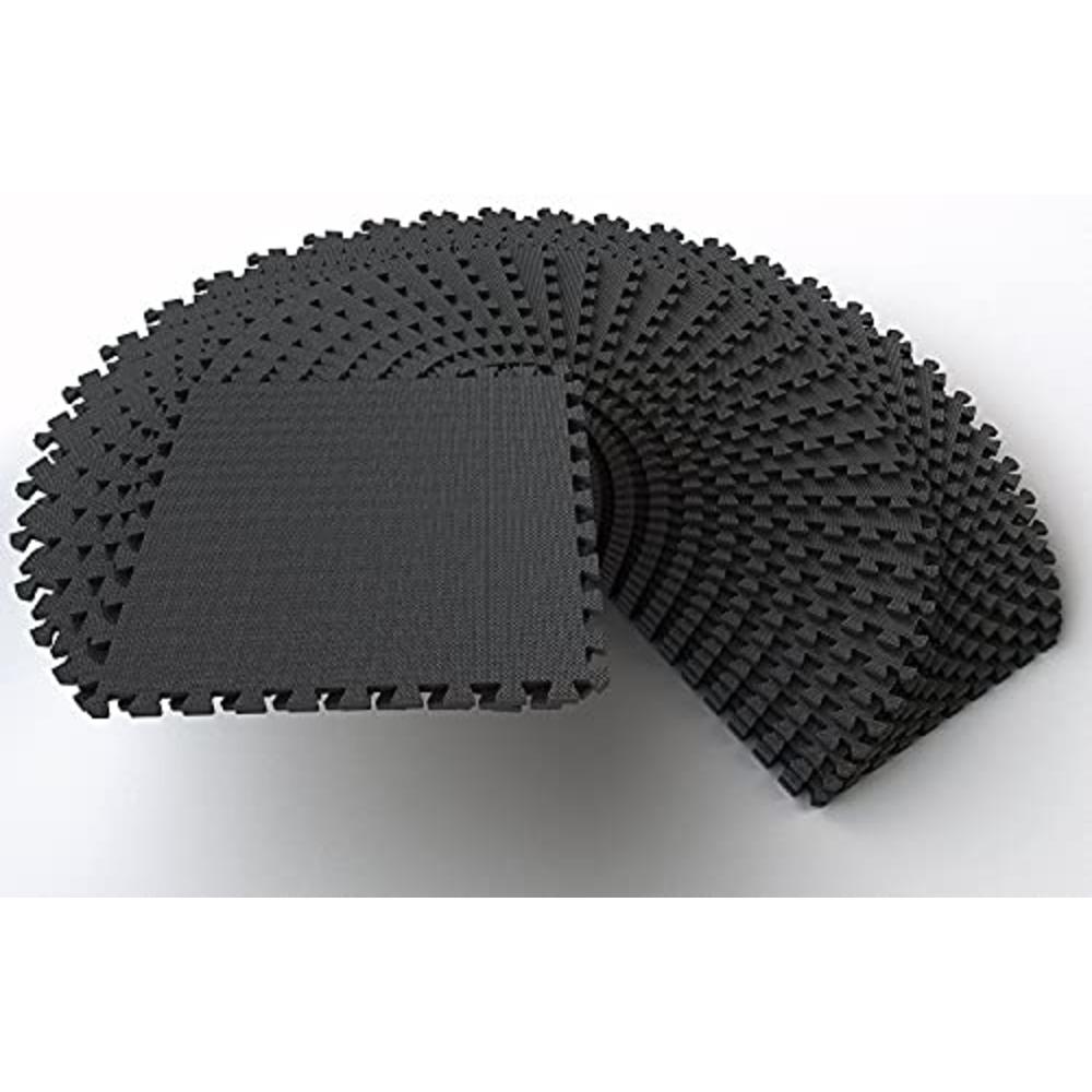 BalanceFrom Puzzle Exercise Mat with High Quality EVA Foam Interlocking Tiles, Black, 1/2” Thick, 144 Square Feet
