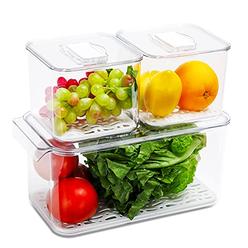 REFSAVER Fridge Storage Containers Produce Saver Stackable Refrigerator Organizer Bins with Removable Drain Tray Fridge Organize