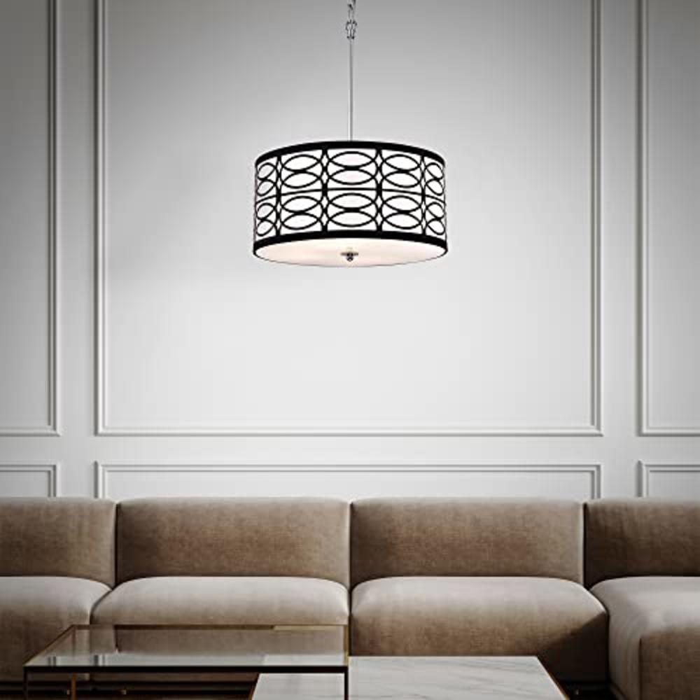 EDVIVI Patterned Drum Chandelier, 5 Lights Modern Lighting Fixture with Black and White Finish, Chandelier for Entry, Living, Di