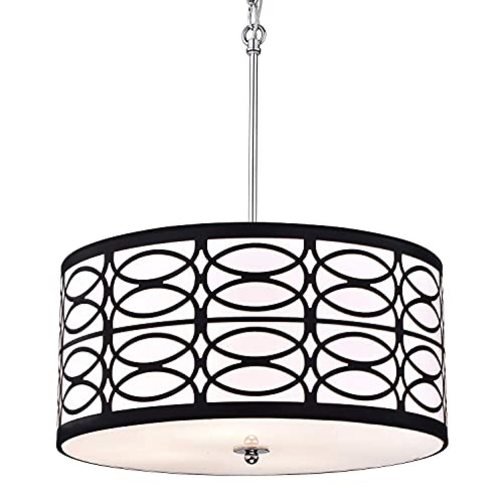 EDVIVI Patterned Drum Chandelier, 5 Lights Modern Lighting Fixture with Black and White Finish, Chandelier for Entry, Living, Di