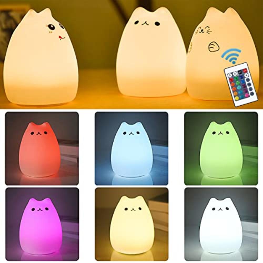 NeoJoy Cat Lamp, NeoJoy Remote Control Silicone Kitty Night Light for Kids Toddler Baby Girls Rechargeable Cute Kawaii Nightlight