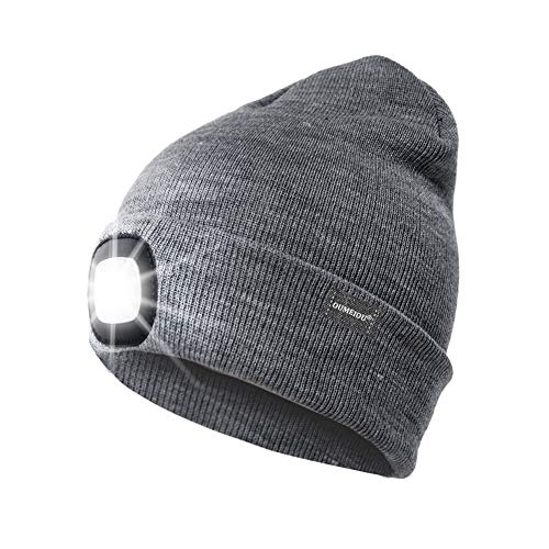 oumeiou 4 LED Headlamp Beanie Cap, Lighted Beanie Hat for Women Men Gifts Gray