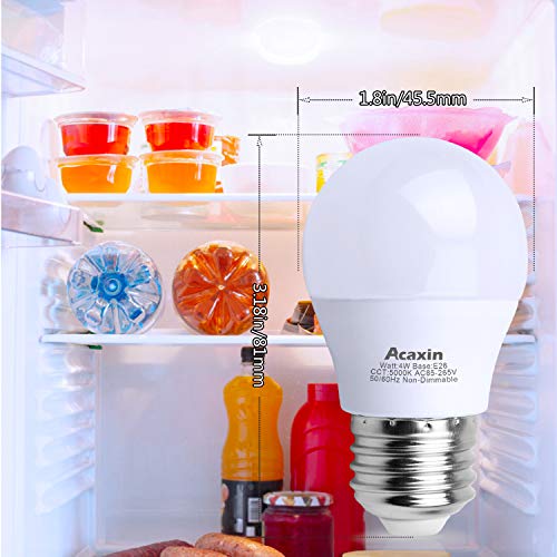Acaxin LED Refrigerator Light Bulb 4W 40Watt Equivalent, Acaxin Waterproof Frigidaire Freezer LED Light Bulb IP54, 120V E26 Daylight Wh