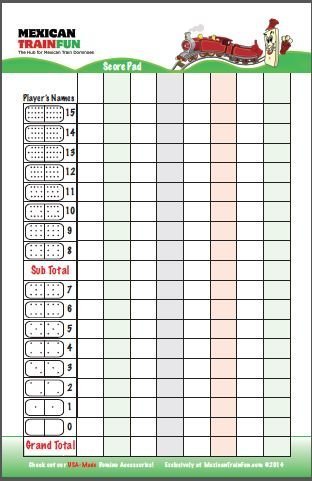 Mexicantrainfun Domino Scorepad - Double 15 -4-Colors