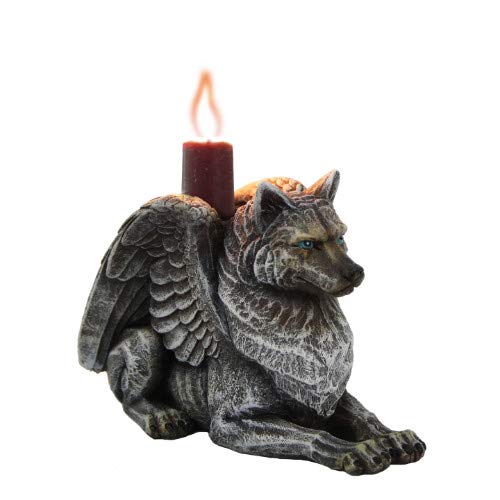 Pacific Giftware Winged Gargoyle Wolf Candle Holder Collectible Figurine 3.75 Inches Tall