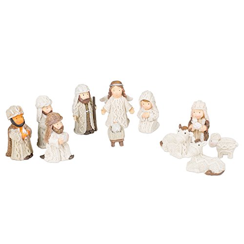 Transpac Imports, Inc. Cable Knit Textured Holy Family, 3 Kings and Angel Resin Christmas Nativity Figurine Set of 11