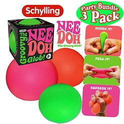 Schylling NeeDoh The Groovy Glob! Squishy, Squeezy, Stretchy Stress Balls Green, Orange & Pink Complete Gift Set Party Bundle - 