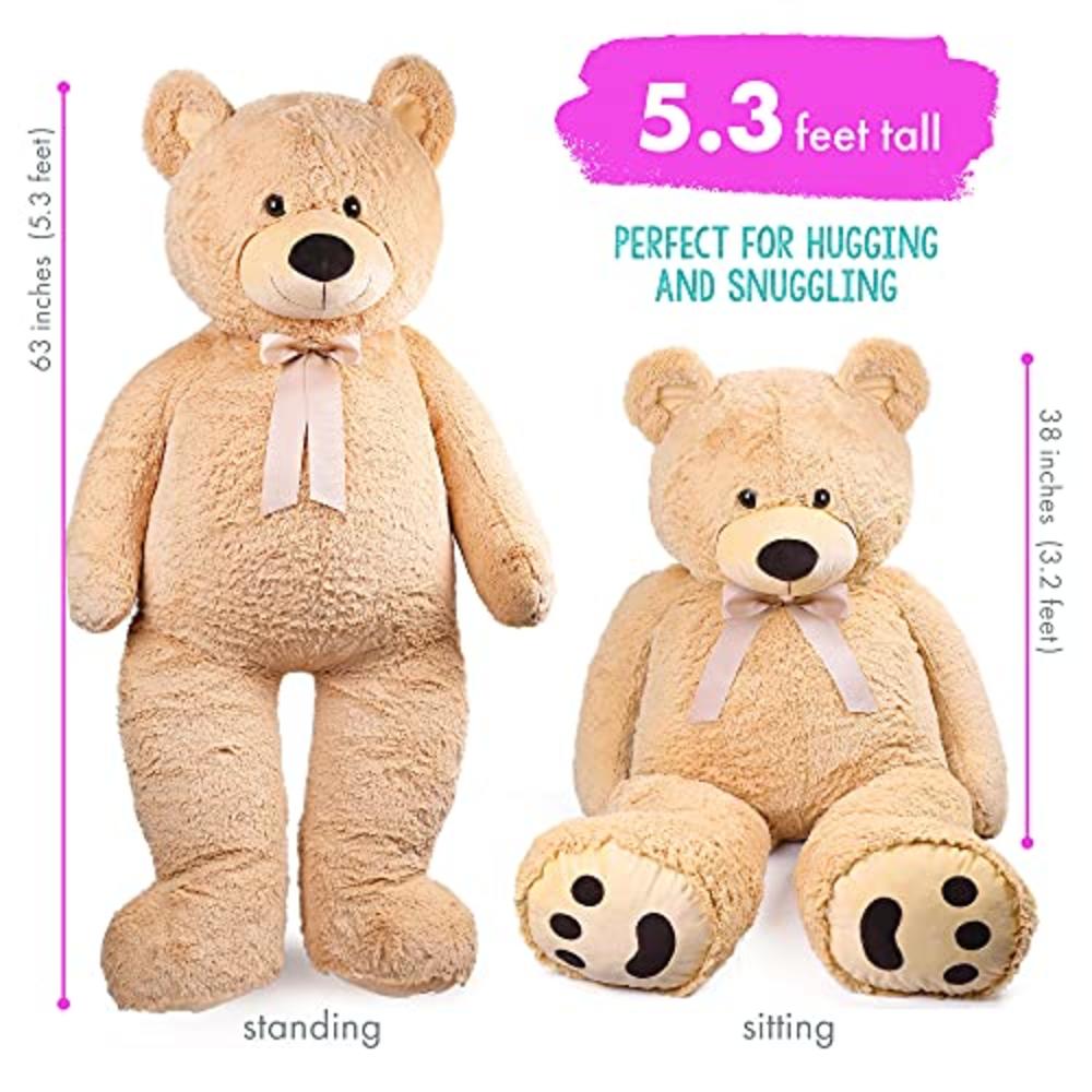 LotFancy 5 FT Giant Teddy Bear Stuffed Animal, Cuddly Big Bear Plush, Large  Stuffed Cute Toy