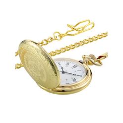 Pangda Vintage Pocket Watch Steel Men Watch with Chain for Fathers Day Present Daily Use(Gold)