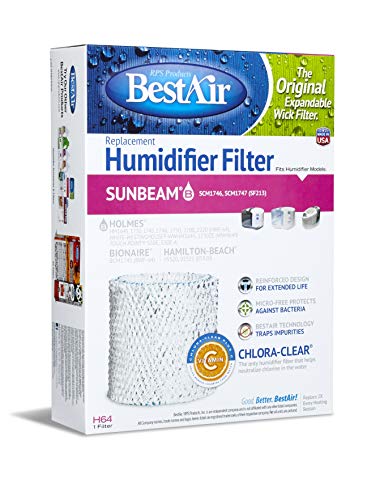 BestAir H64-PDQ-4 Extended Life Humidifier Replacement Paper Wick Humidifier Filter, For Holmes, Sunbeam, Touch Point, White-Wes