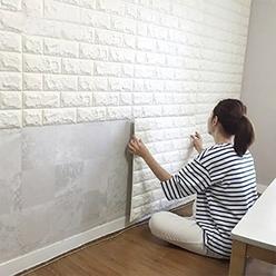 CHMING 10PCS 3D Brick Wall Stickers, PE Foam Self-Adhesive Wallpaper Removable and Waterproof Art Wall Tiles for Bedroom Living 