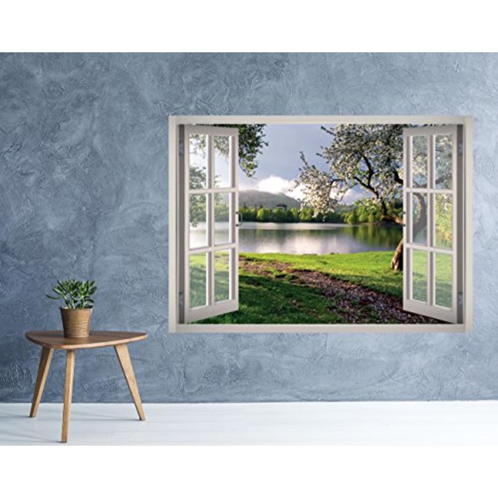 West Mountain Flower Garden Landscape Window 3D Wall Decal Art Removable Wallpaper Mural Sticker Vinyl Home Decor W43 (Large (49