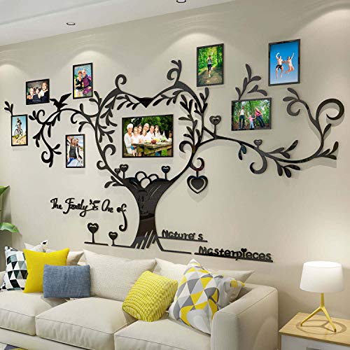 DecorSmart Love Family Tree Picture Frame Collage Removable 3D DIY Acrylic Wall Decor Stickers with Inspirational Quote for Livi