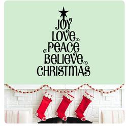 WallPressions Joy Love Peace Believe Christmas Collage Christmas Tree Shaped Theme Star Wall Decal Sticker Merry Christmas Seasons Greetings H