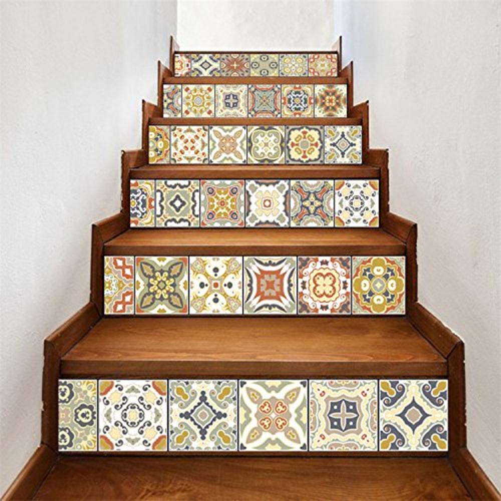 AMAZING WALL AmazingWall Stair Sticker Tile Backsplash DIY Decals Peel and Stick Removable Staircase Decor Mural 7.1x39.4" 6PCS/Set