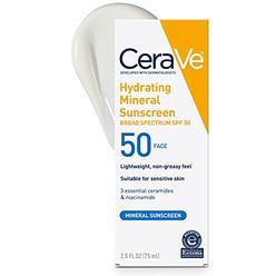CeraVe 100% Mineral Sunscreen SPF 50 | Face Sunscreen with Zinc Oxide & Titanium Dioxide for Sensitive Skin | 2.5 oz, 1 Pack (Pa