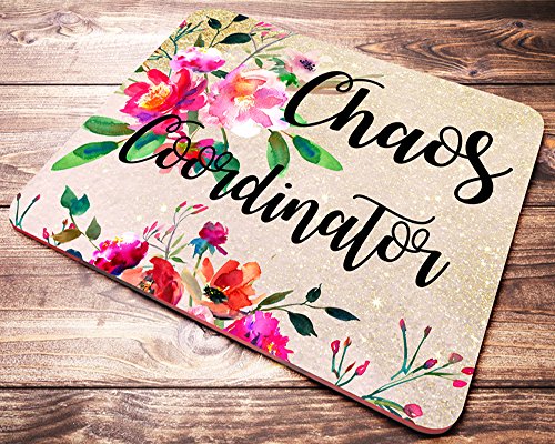Black Flys Funny Quote Chaos Coordinator Mouse Pad Pink Red Floral Watercolor Teacher Mousepad Office Desk Accessories Decor