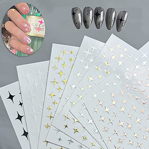shizhong 6 Sheets 3D Star Nail Art Stickers Decals Luxury Nail Art Supplies Self Adhesive Designer Nail Sticker Four-Pointed Star Nail De
