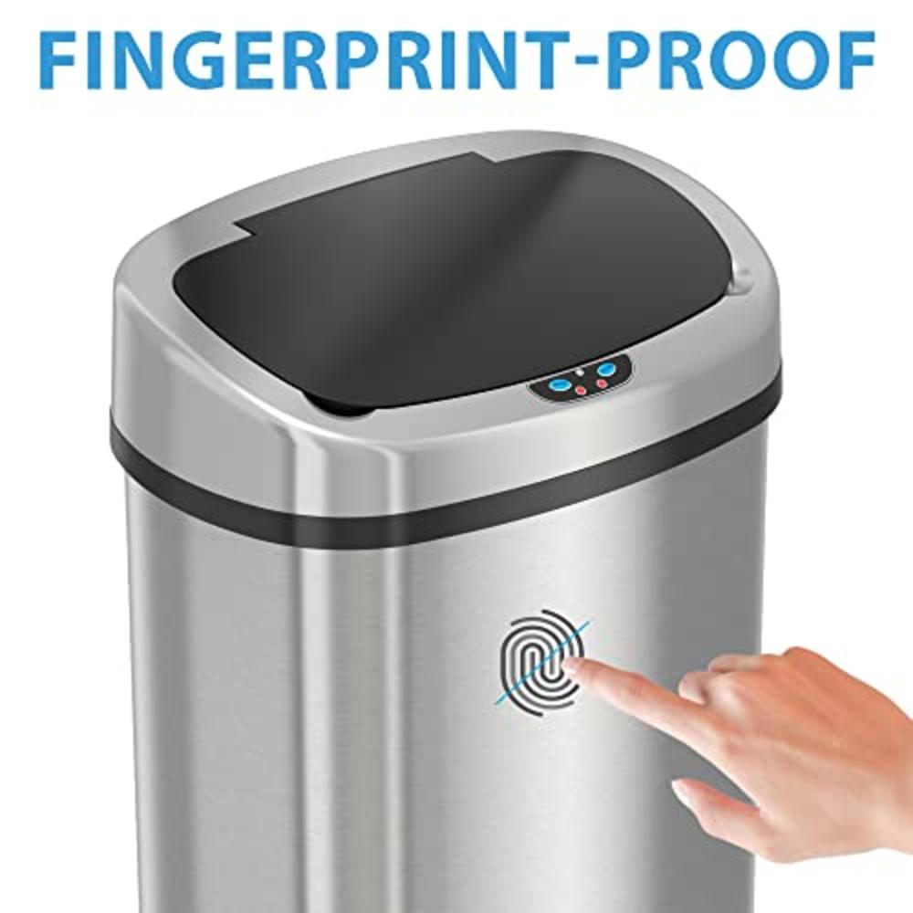 SensorCan 13 Gallon Battery-FREE Automatic Sensor Kitchen Trash Can with Power Adapter, Oval Shape Stainless Steel Garbage Bin w