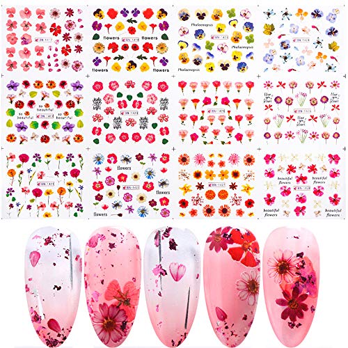 Macute Valentines Nail Stickers Nail Decals 12 Sheets Blossom Designs Nail  Tattoo Sliders Colorful Water Transfer Flowers for Wo