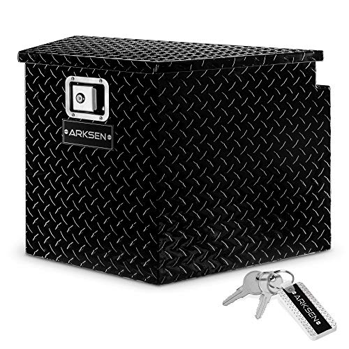 ARKSEN 29 Inch Aluminum Diamond Plate Tongue Box Tool Chest, Waterproof Under Truck Storage for Pick Up Truck Bed, RV Trailer, A