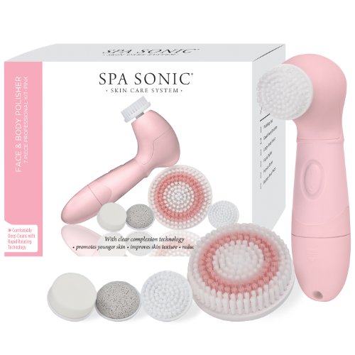 Spa Sonic Skin Care System Face & Body Polisher - Pink - 7 ct