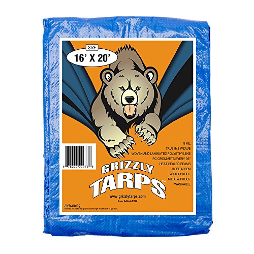 B-Air Grizzly Tarps - Large Multi-Purpose, Waterproof, Tarp Poly Cover - 5 Mil Thick (Blue - 16 x 20 Feet)