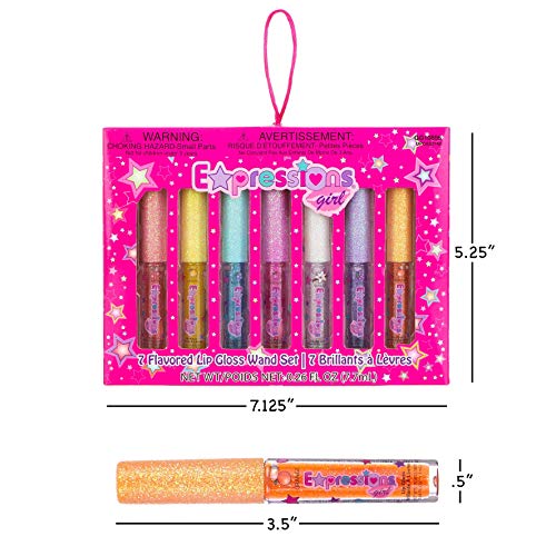 Expressions Girl Kids Teen Girls Ladies & Womens 7 Piece Lip Gloss Wand Set,  Glittery Fruity