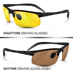 BLUPOND Set of 2 Anti-Glare HD Lens Clear Vision Sunglasses - Daytime Polarized Copper and Yellow Tint Night Driving Glasses wit