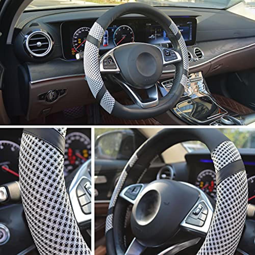 BOKIN Car Steering Wheel Cover 14.5 In Leather Wheel Covers for Women Men Black Steering Wheel Accessories with Breathable Micro