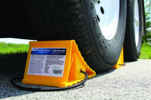 Camco 44472 Wheel Chock With Rope For Easy Removal, Helps Keep Your Trailer or RV In Place (Pack of 1), Yellow