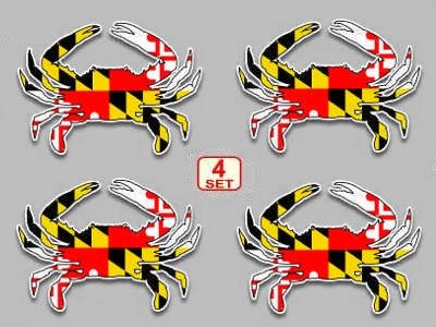 Decalnetwork Maryland Flag Blue Crab Decal Set of 4 Size 3"x 4" Vinyl Sticker for car Truck SUV Window Glass