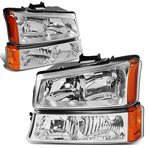 DNA Motoring HL-OH-CS03-4P-CH-AM Chrome Amber Headlights Compatible with 2003-2006 Chevy Silverado/Avalanche