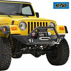 EAG Steel Front Bumper with Winch Plate Black Textured Fit for 87-06 Wrangler TJ YJ