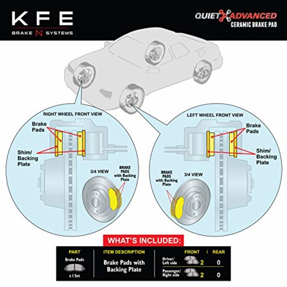 KFE Brake Systems KFE KFE855-104 Ultra Quiet Advanced Premium Ceramic Brake Pad FRONT Set Compatible With: 1996-2004 Nissan Pathfinder, 2004-2009 