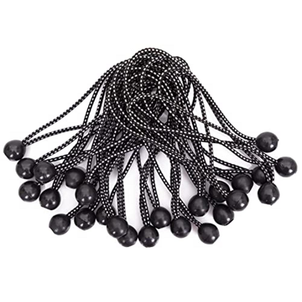 Kotap BB-6B Ball Bungee Cords with Elastic String for Canopy, Tarp, Straps, Tent, Poles and Wires, 6-Inch (25-Count), Black