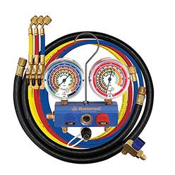 MASTERCOOL (59861 Blue R410A, R22, R404A 3-Way Manifold Set with 3-1/8" Gauges and 60" Hoses