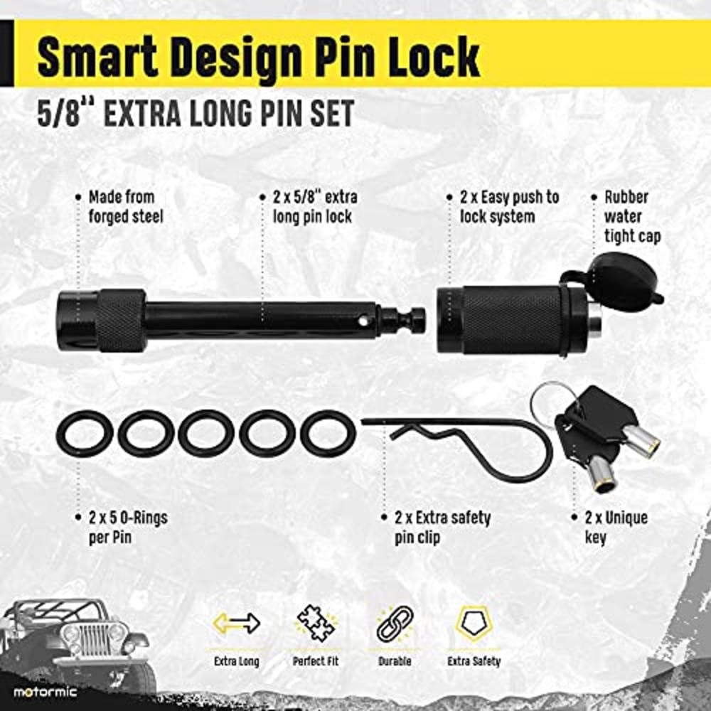 motormic Tow Strap Recovery Kit – 3" x 30ft (30,000 lbs.) Rope + 2" Shackle Hitch Receiver + 5/8" Locking Pin + 3/4" D Ring Shac