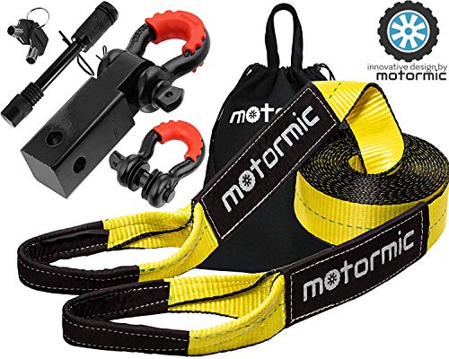 motormic Tow Strap Recovery Kit ? 3" x 30ft (30,000 lbs.) Rope + 2" Shackle Hitch Receiver + 5/8" Locking Pin + 3/4" D Ring Shac